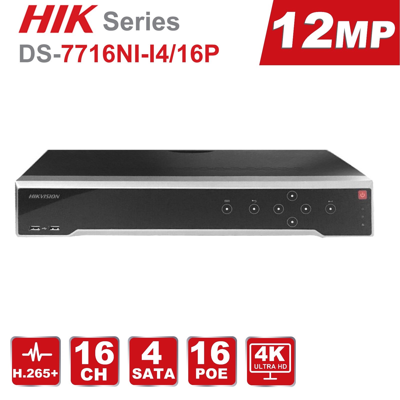 ĐẦU GHI CAMERA IP 16 KÊNH HIKVISION DS-7616NI-I4/16P Ultra HD 4K 12MP, hỗ trợ 16 cổng PoE - Hàng Chính Hãng
