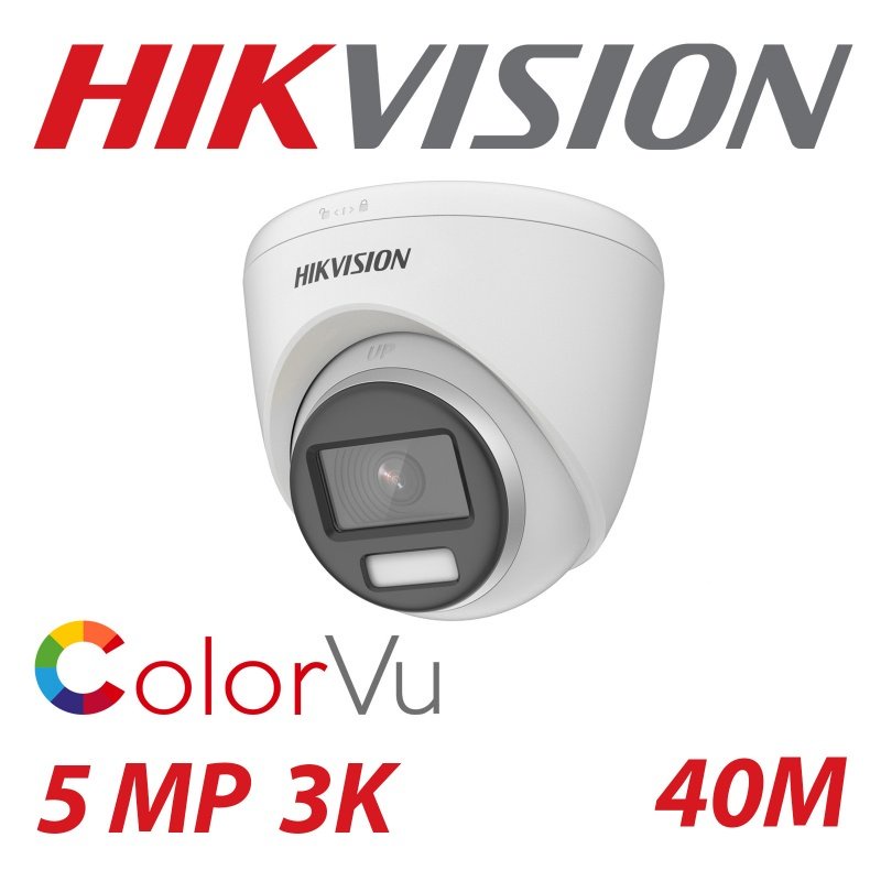 CAMERA HD-TVI ColorVu 5MP 3K HIKVISION DS-2CE72KF0T-FS, Tích hợp mic thu âm, Hồng ngoại 40M - Hàng Chính Hãng
