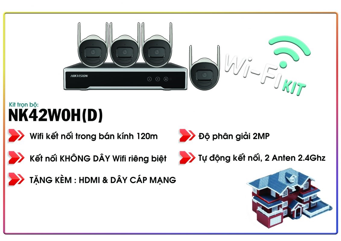 Bộ Kít Camera Wifi Hikvision NK42W0H(D) 4 Kênh 2MP 1080P Đầy Đủ Phụ Kiện Lắp Đặt - hàng chính hãng