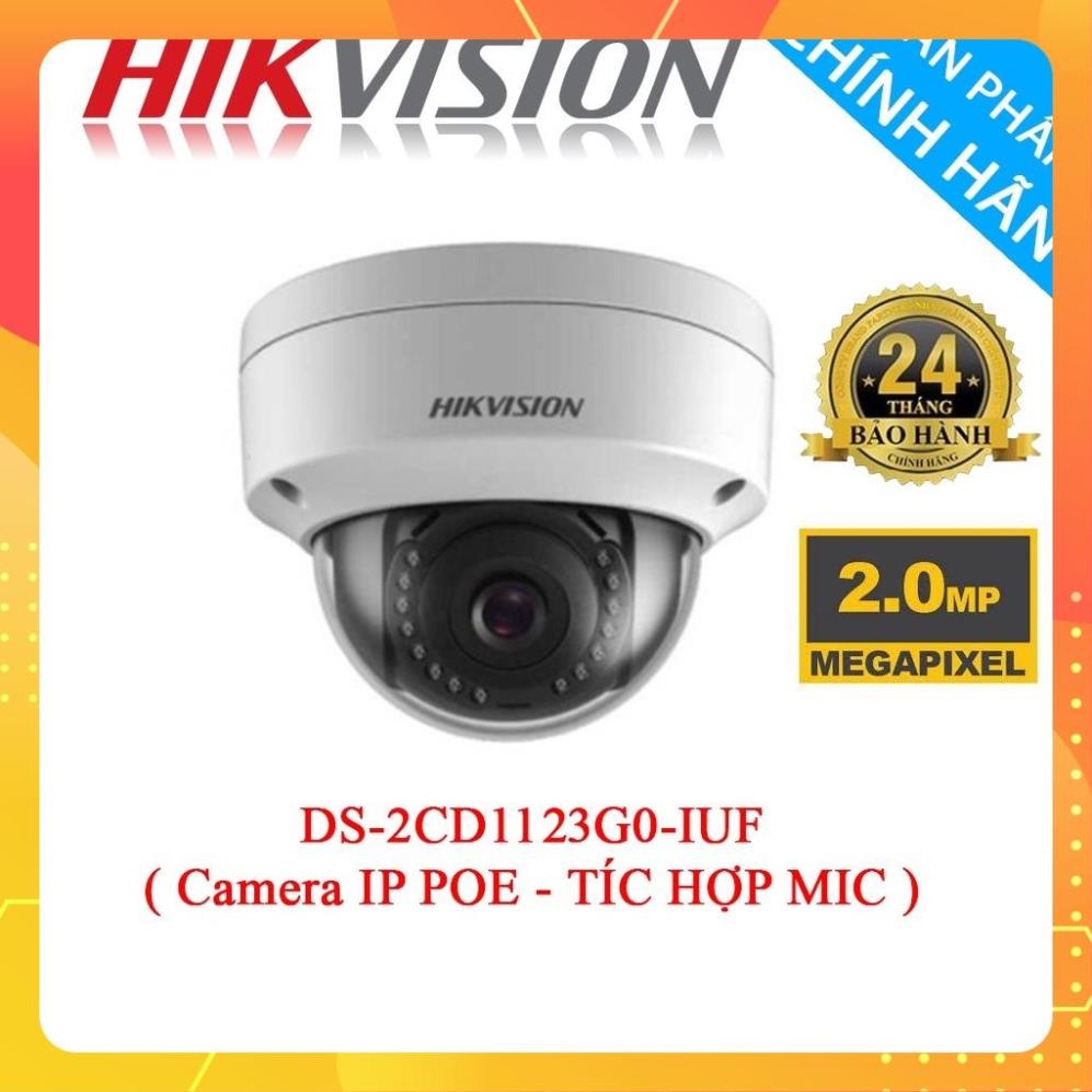 Camera IP Dome HIKVISION DS-2CD1123G0-IUF 2MP Tích hợp mic, khe thẻ nhớ và PoE - hàng chính hãng