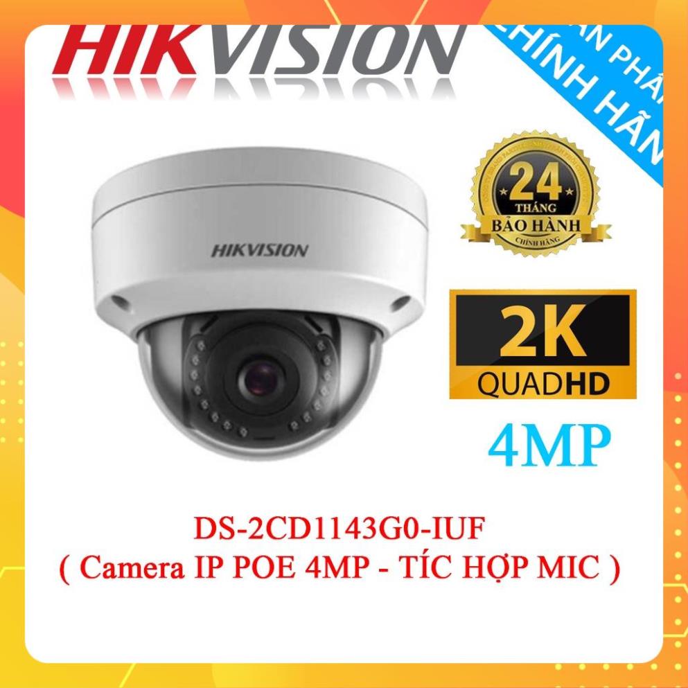 Camera IP dome 4MP Hikvision DS-2CD1143G0-IUF tích hợp Mic Thu Âm - Hàng chính hãng