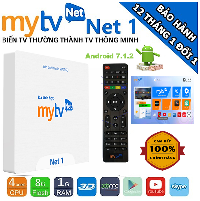 Android MyTV Net 1G Rom 8Gb Tặng Tài khoản HDplay, hỗ trợ điều khiển Giọng nói