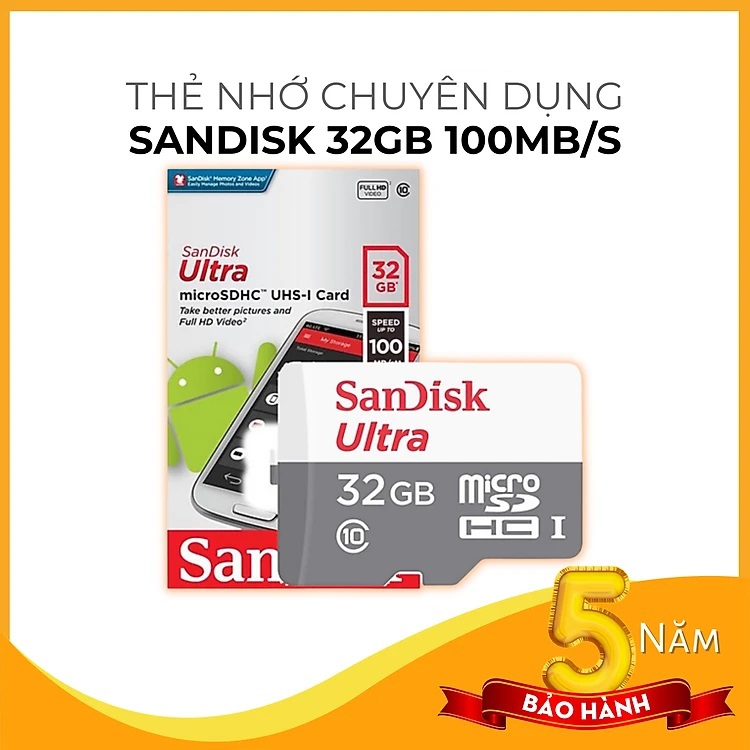 Thẻ nhớ Micro SD SanDisk Ultra 32GB UHS-I 100MB/s Class 10, Thẻ nhớ camera, Thẻ nhớ điện thoại - hàng chính hãng