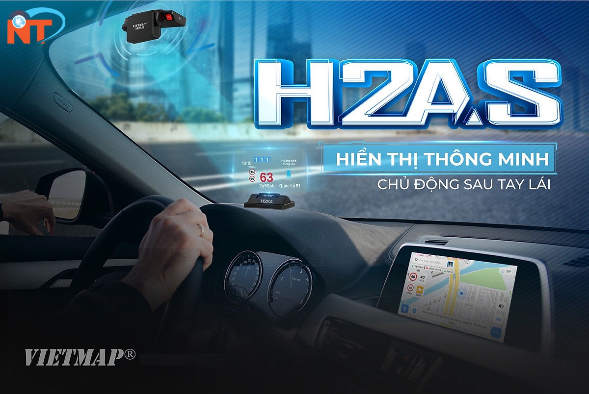 Vietmap H2AS - Màn hình HUD hiển thị kính lái thông tin Cảnh báo giao thông, dẫn đường Vietmap Live- Hàng chính hãng