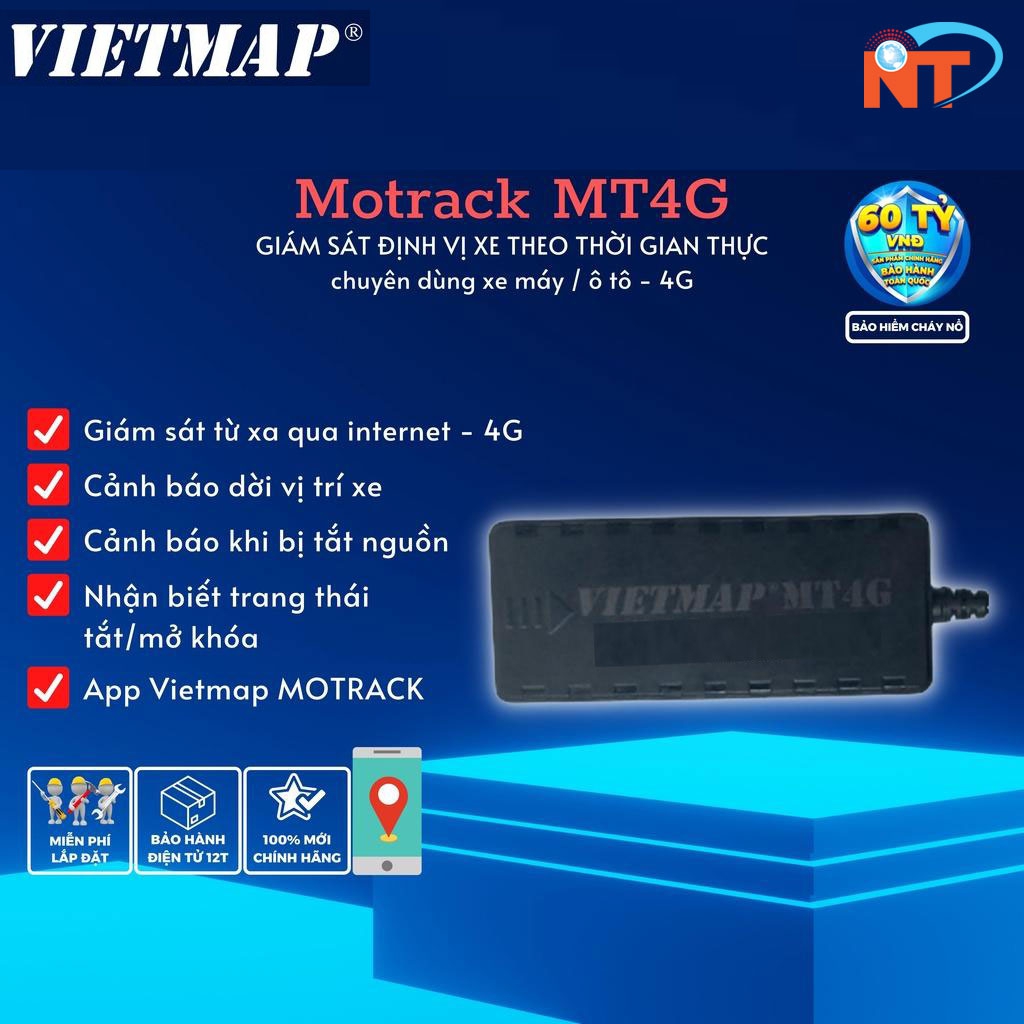 Định vị GPS chống trộm Vietmap MT4G - chuyên dụng cho ô tô và xe máy- Hàng chính hãng